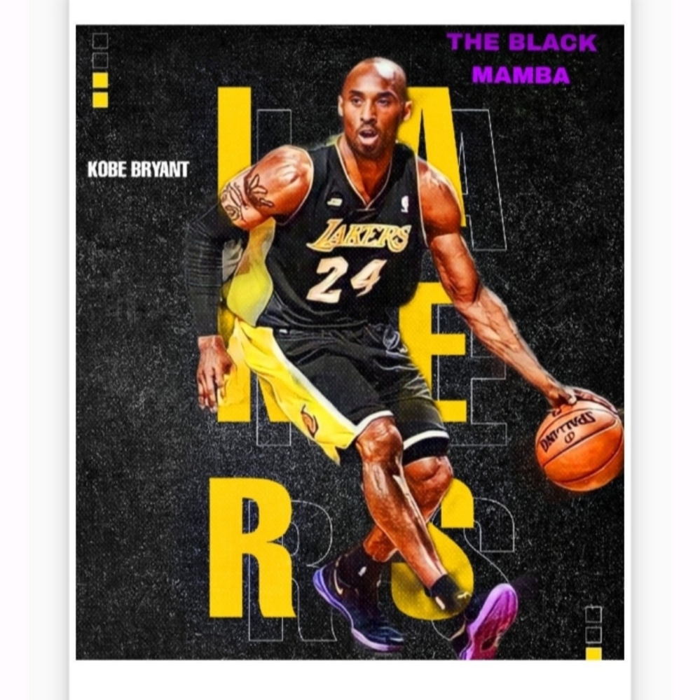 NEW!💯 KOBE BRYANT LAKERS 8.5x11 GLOSSY VINTAGE COLOR ART SELF-CREATED POSTER!